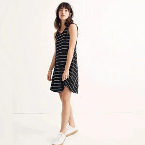 MADEWELL Sleeveless A-line Black & White Striped Tank Dress Size Small‎